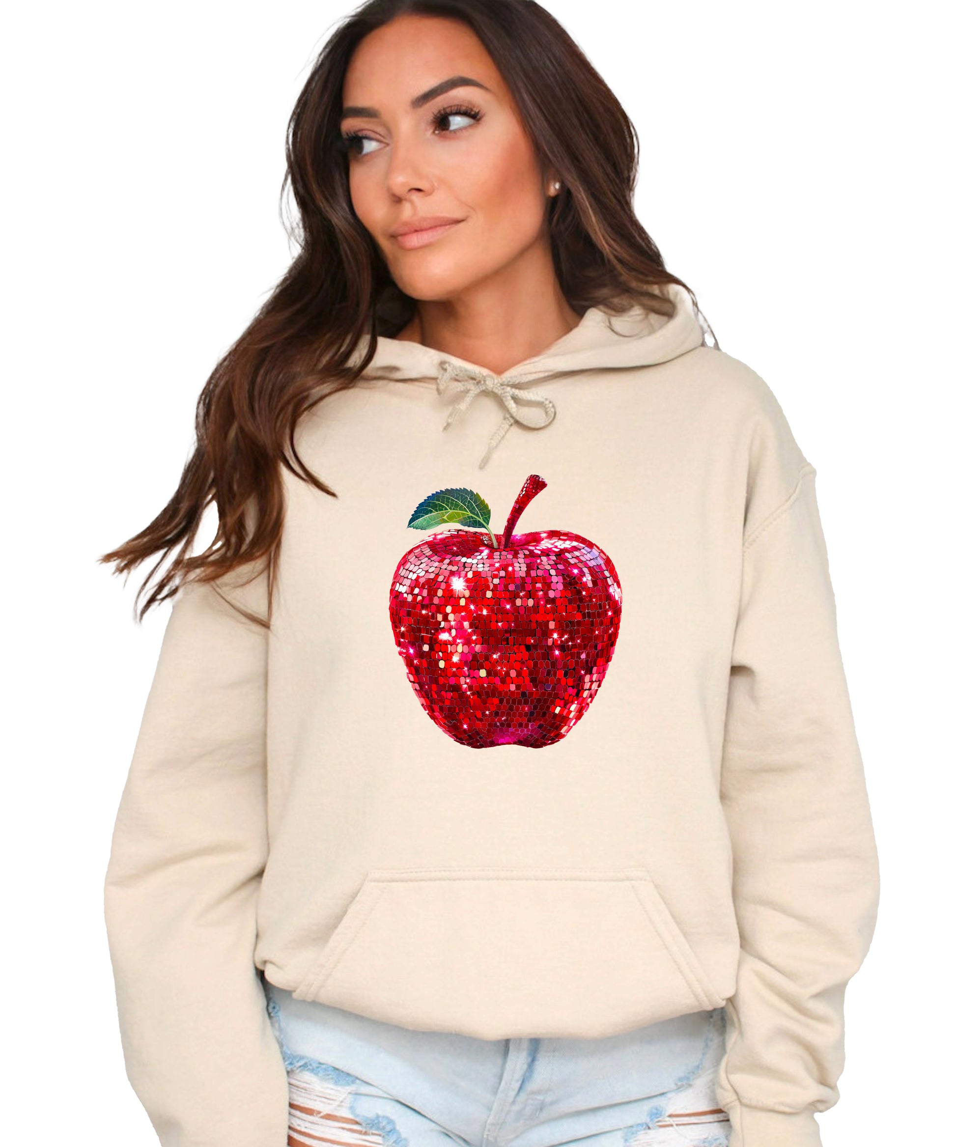 Sand glitter apple teacher hoodie view 2