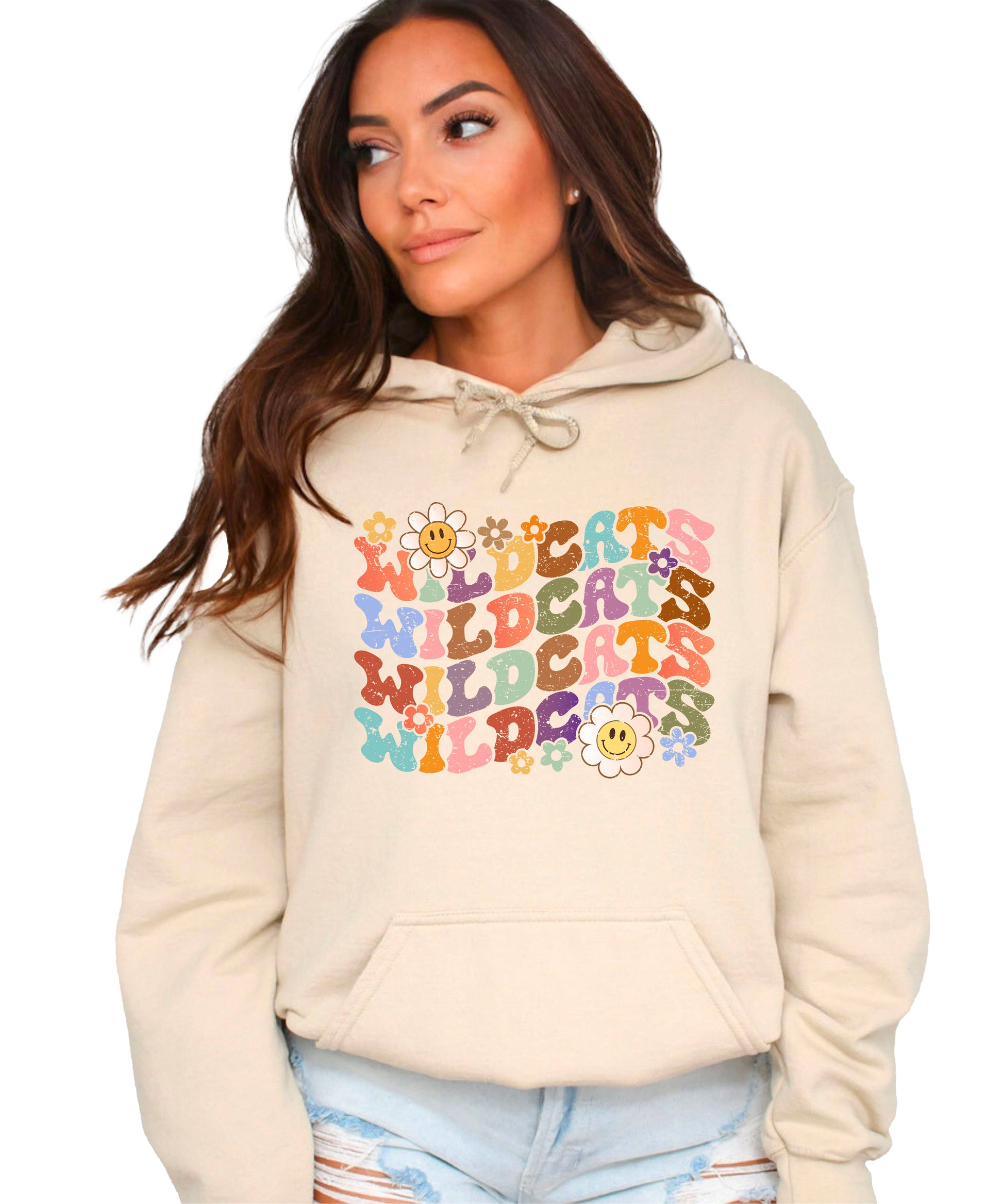 Wildcats Retro Floral Hoodie - Sand view 2