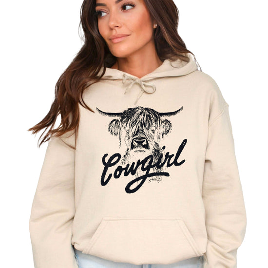 Cowgirl Highland Cow Hoodie - Sand Hoodie - Olive Loves Apple