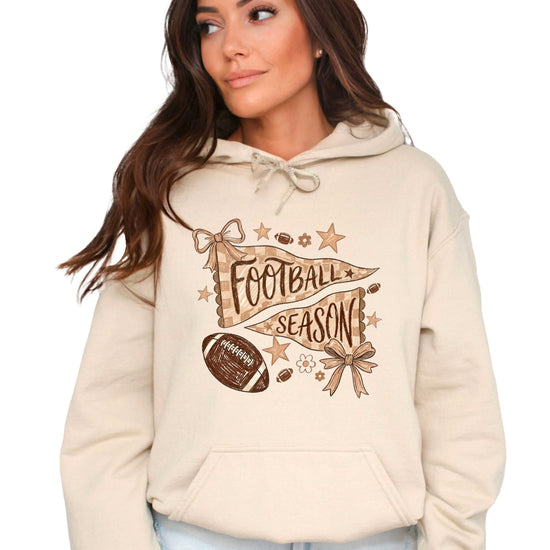 Football Season Coquette Bow Pennant Game Day Hoodie for Women - Sand - view 2