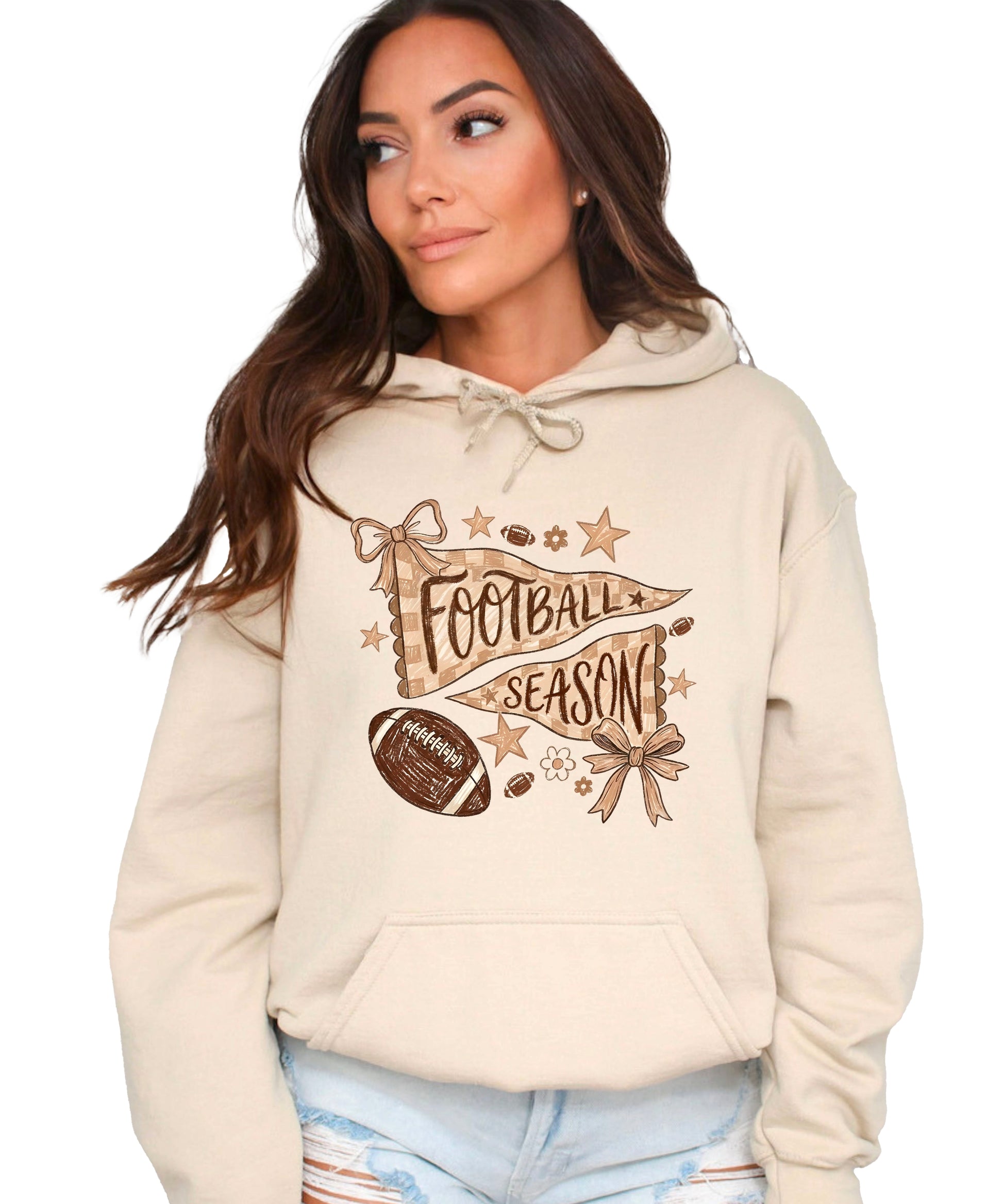 Football Season Coquette Bow Pennant Game Day Hoodie for Women - Sand - view 2