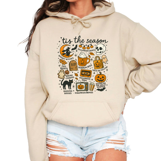 Tis The Season Halloween retro collage hoodie in Sand - view 2