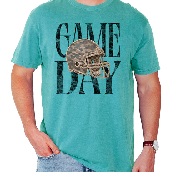 Seafoam Shirt Game Day Camo Football Helmet Comfort Colors tee view 2 - Olive Loves Apple