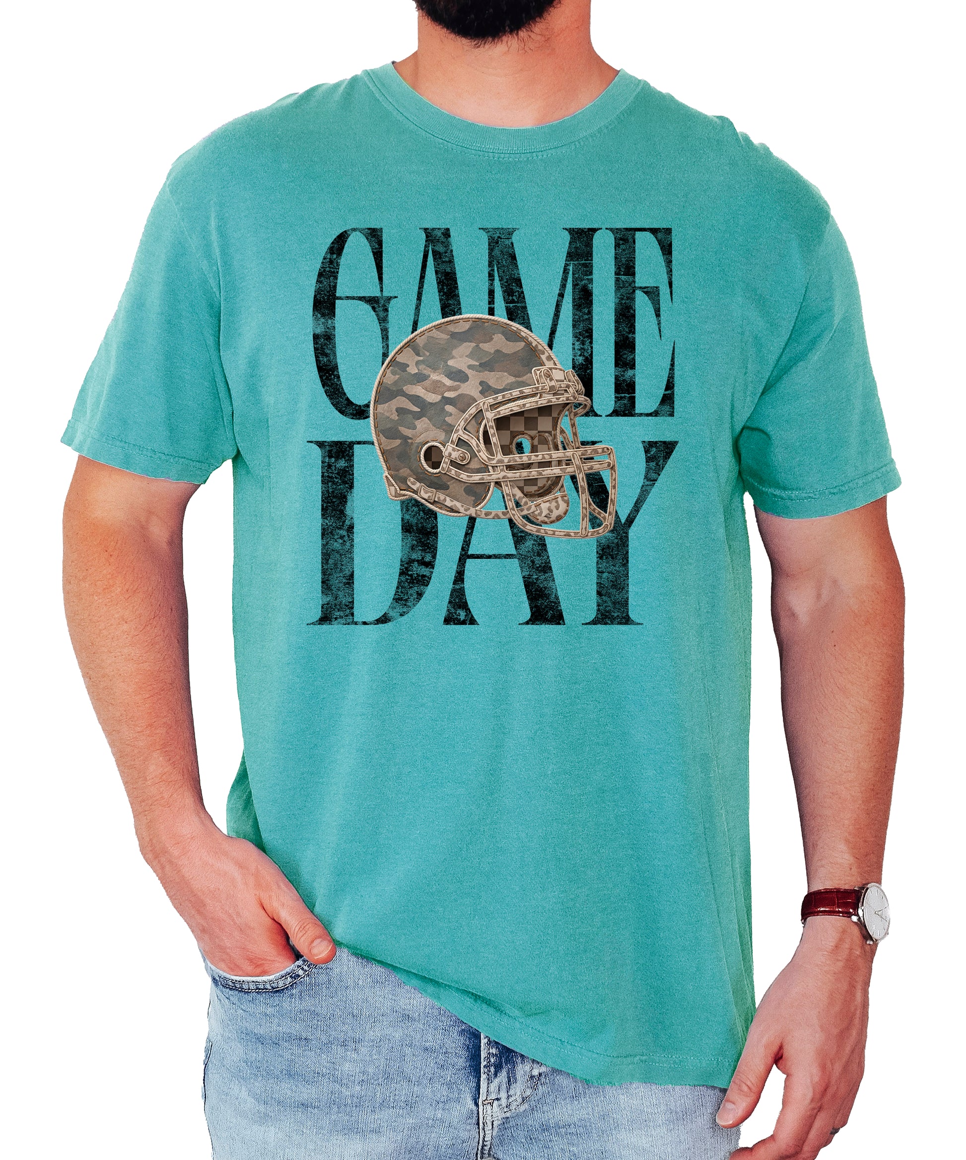 Seafoam Shirt Game Day Camo Football Helmet Comfort Colors tee view 2 - Olive Loves Apple