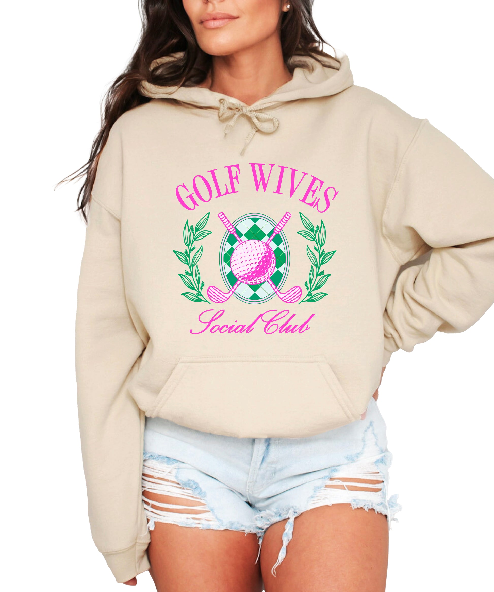 Golf Wives Social Club hoodie in Sand, design detail