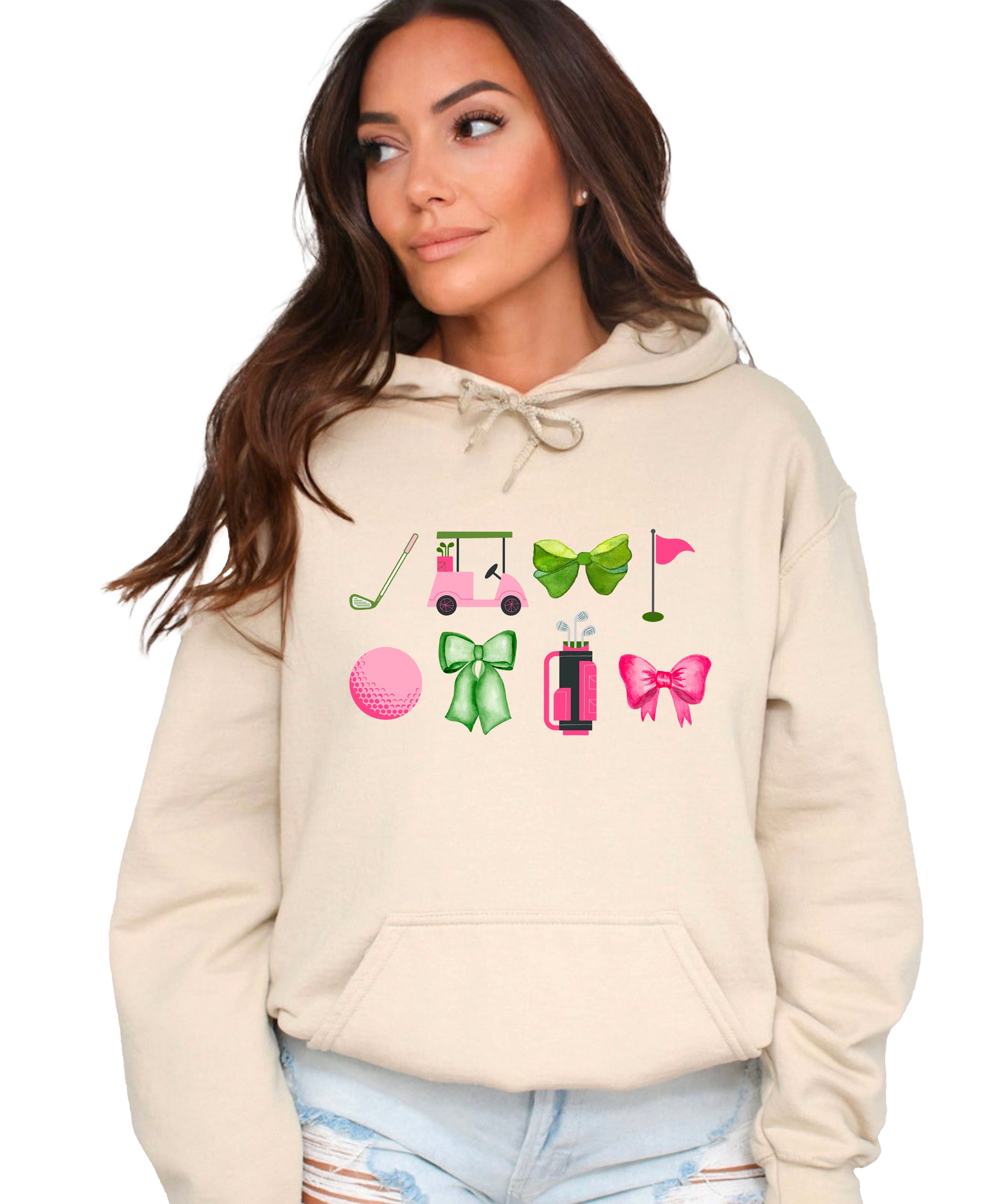 Womens Golf Coquette Bow hoodie in Sand - view 2