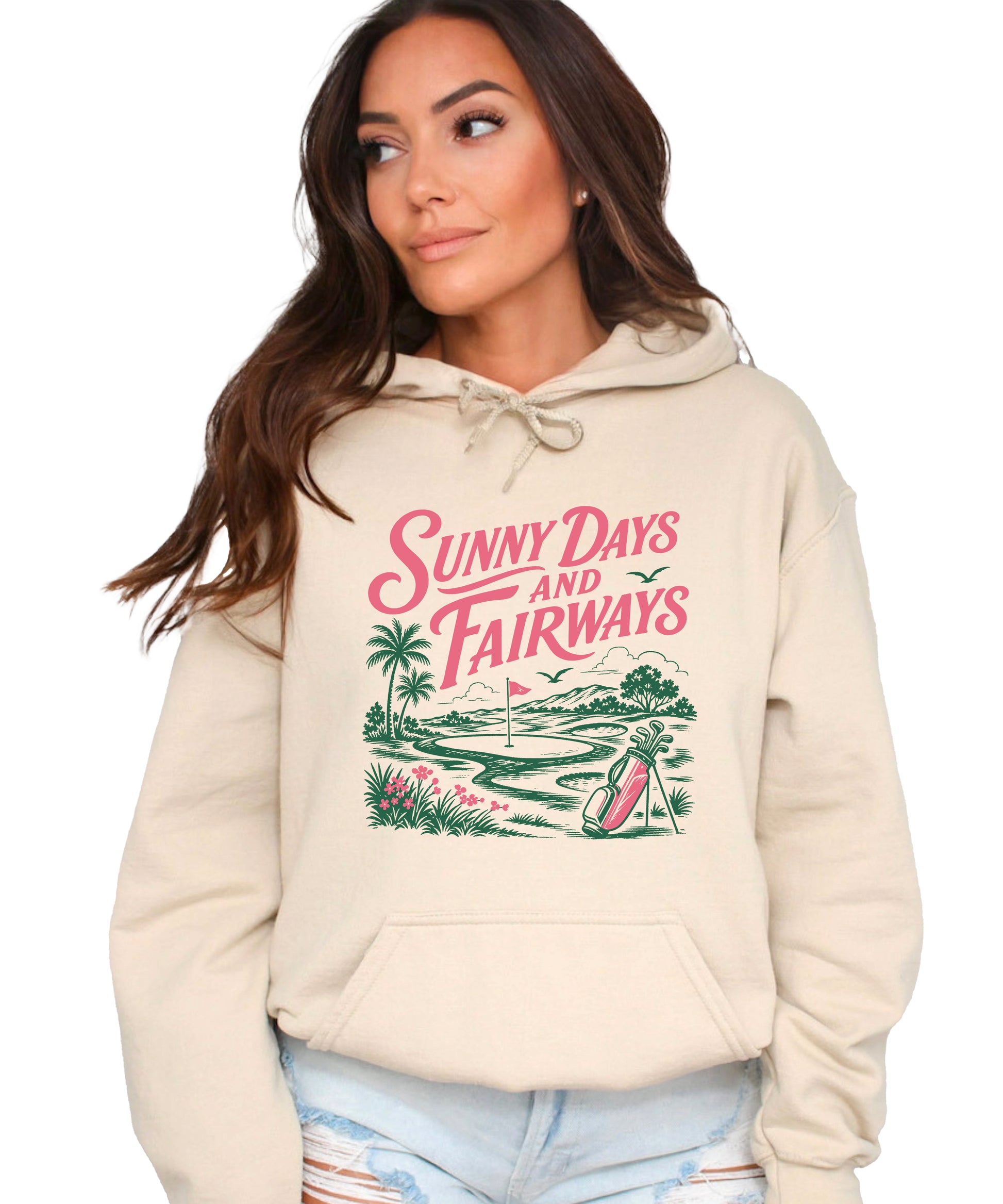 Sunny Days and Fairways Golf Hoodie for Women - Sand view 2