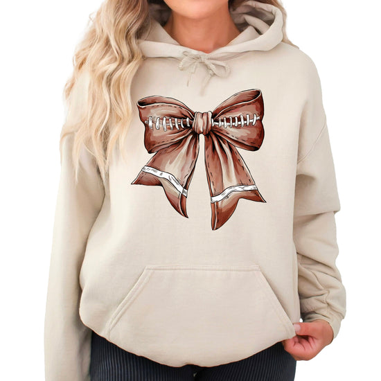 Football Coquette Bow fleece hoodie in Sand - view 2