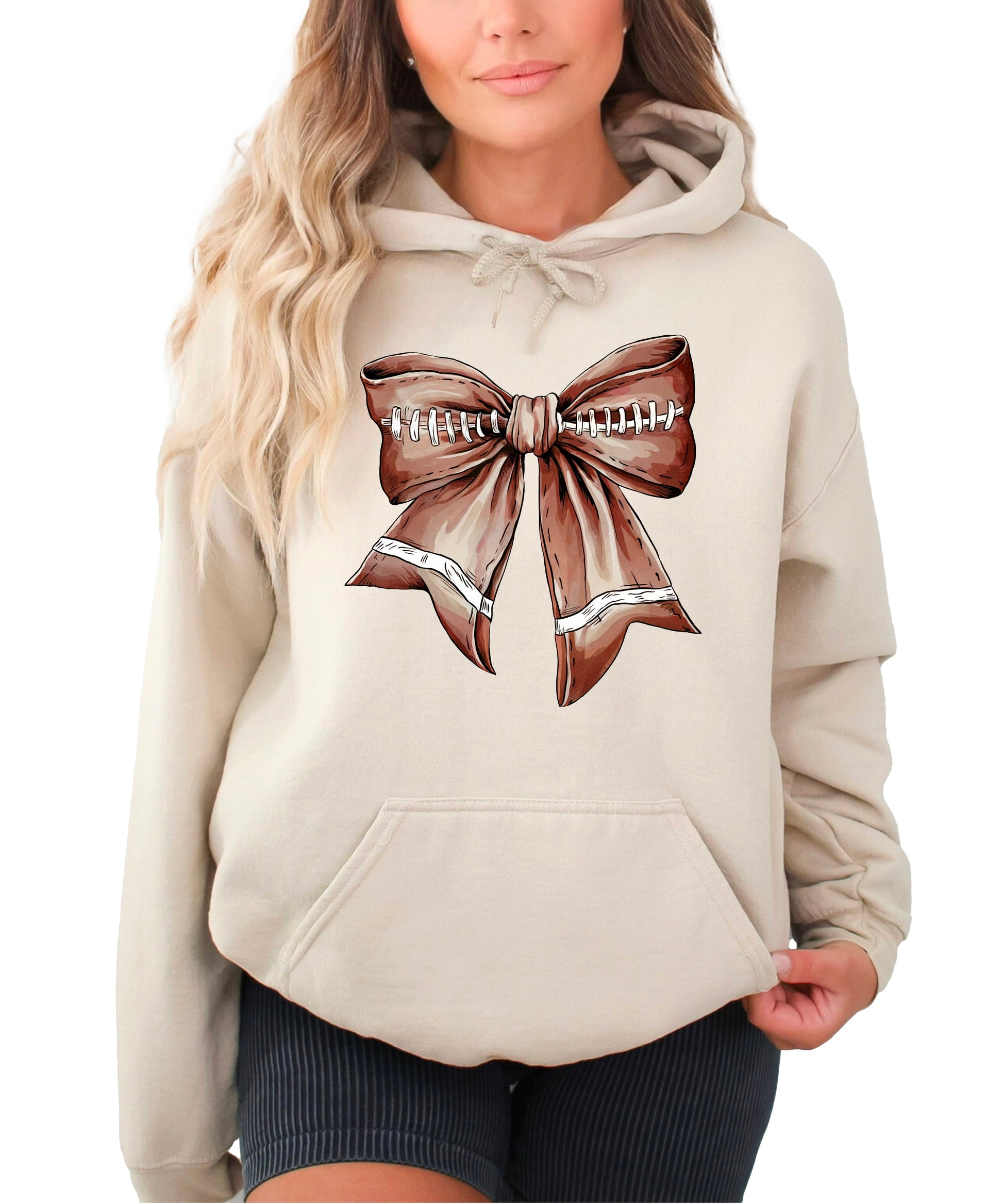 Football Coquette Bow fleece hoodie in Sand - view 2