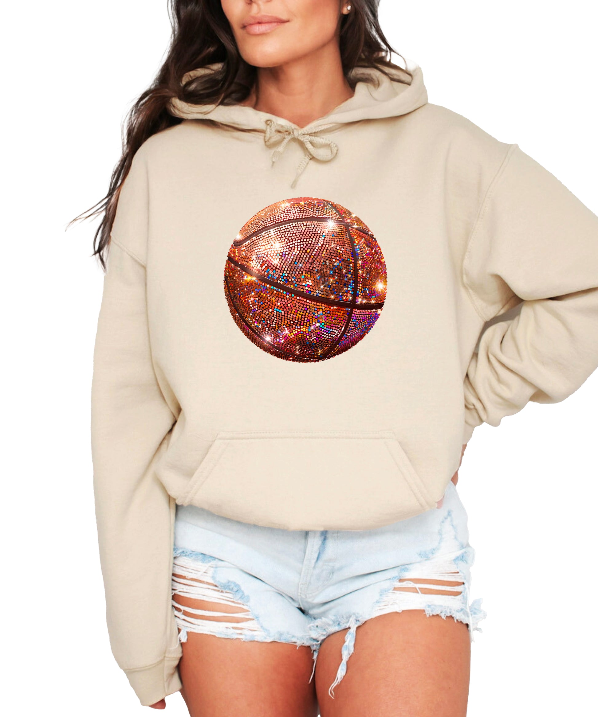 Glitter basketball hoodie in Sand - view 2