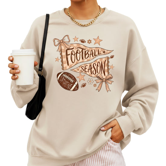 Football Season Coquette Bow Pennant Game Day Crewneck Sweatshirt - Sand Sweatshirt view 2