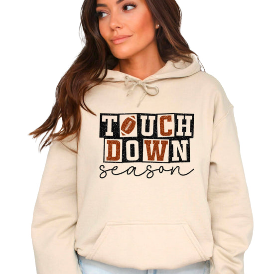 Touchdown Season glitter football hoodie in Sand - view 2