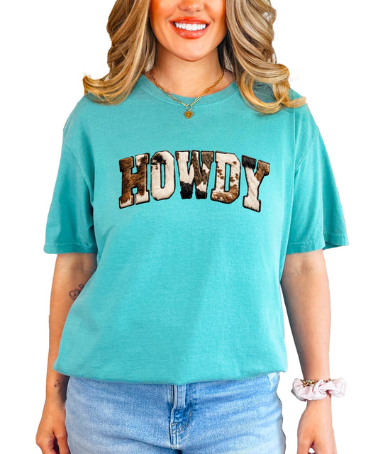 Howdy Cowhide Print Western Shirt - Country Cowgirl Graphic Tee