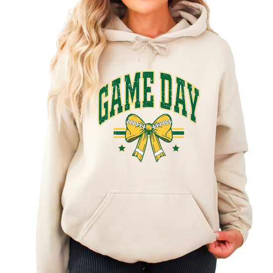 Game Day Football Bow Hoodie in Sand - graphic detail
