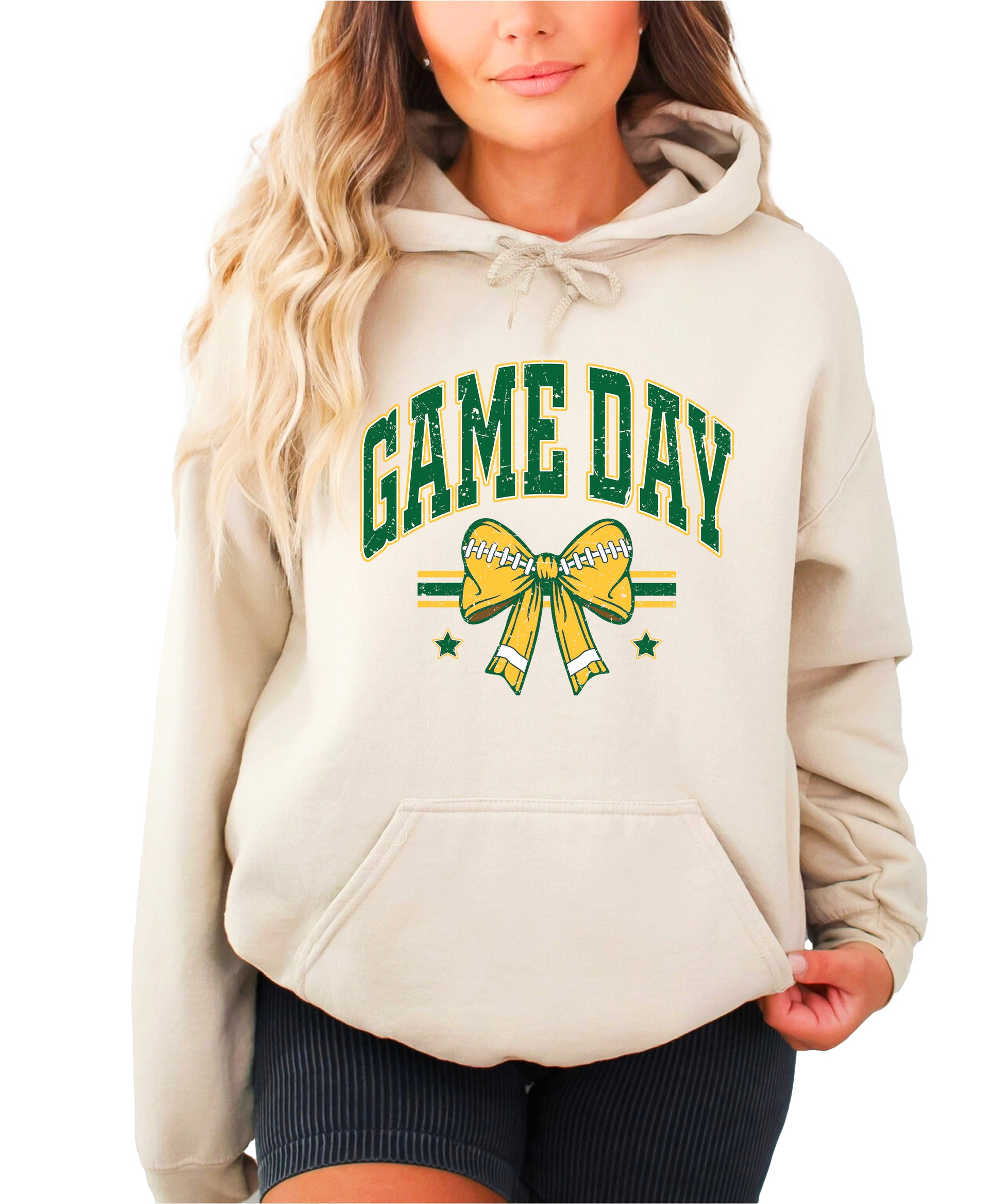 Game Day Football Bow Hoodie in Sand - graphic detail