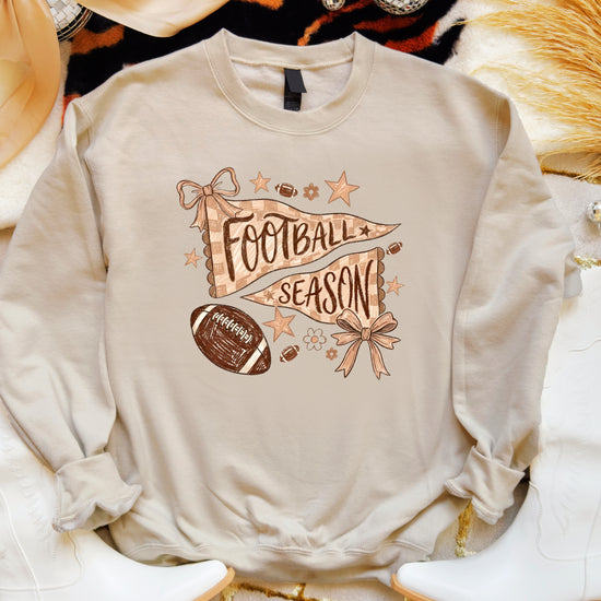 Football Season Coquette Bow Pennant Game Day Crewneck Sweatshirt - Sand Sweatshirt view 3