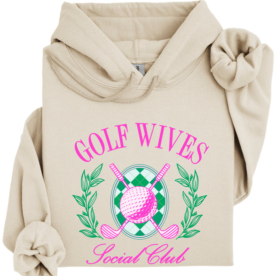 Golf Wives Social Club hoodie in Sand, lifestyle view