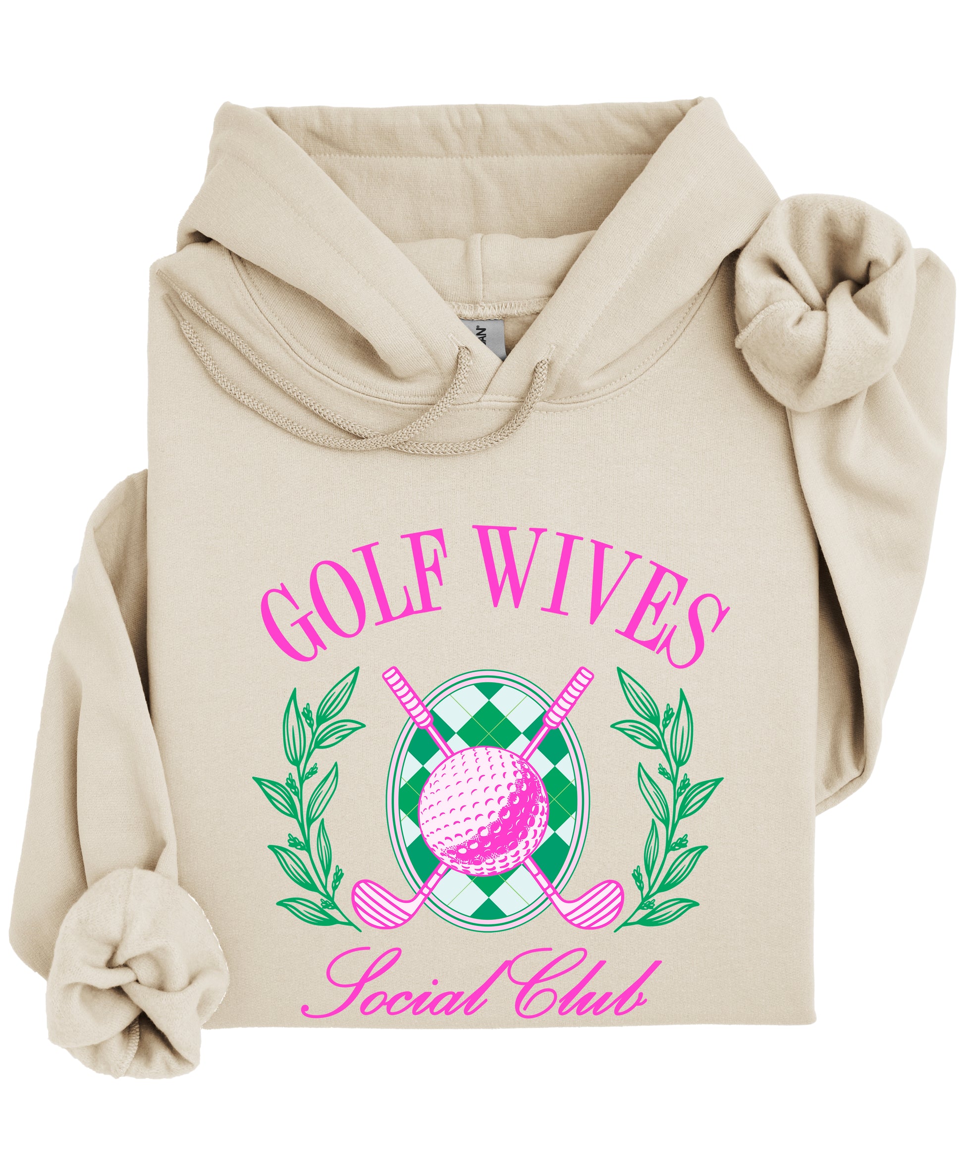 Golf Wives Social Club hoodie in Sand, lifestyle view