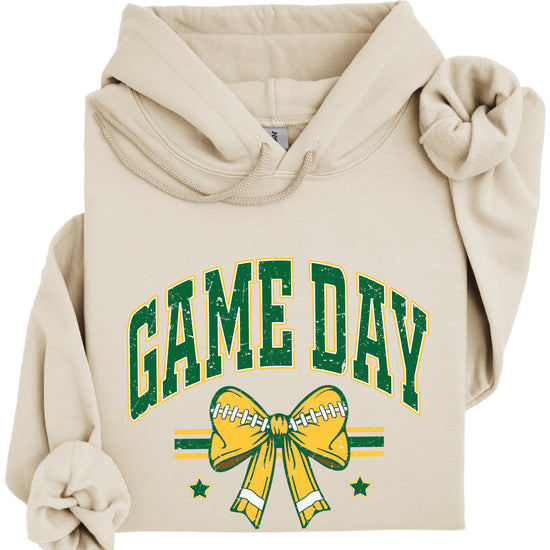 Game Day Football Bow Hoodie in Sand - lifestyle view