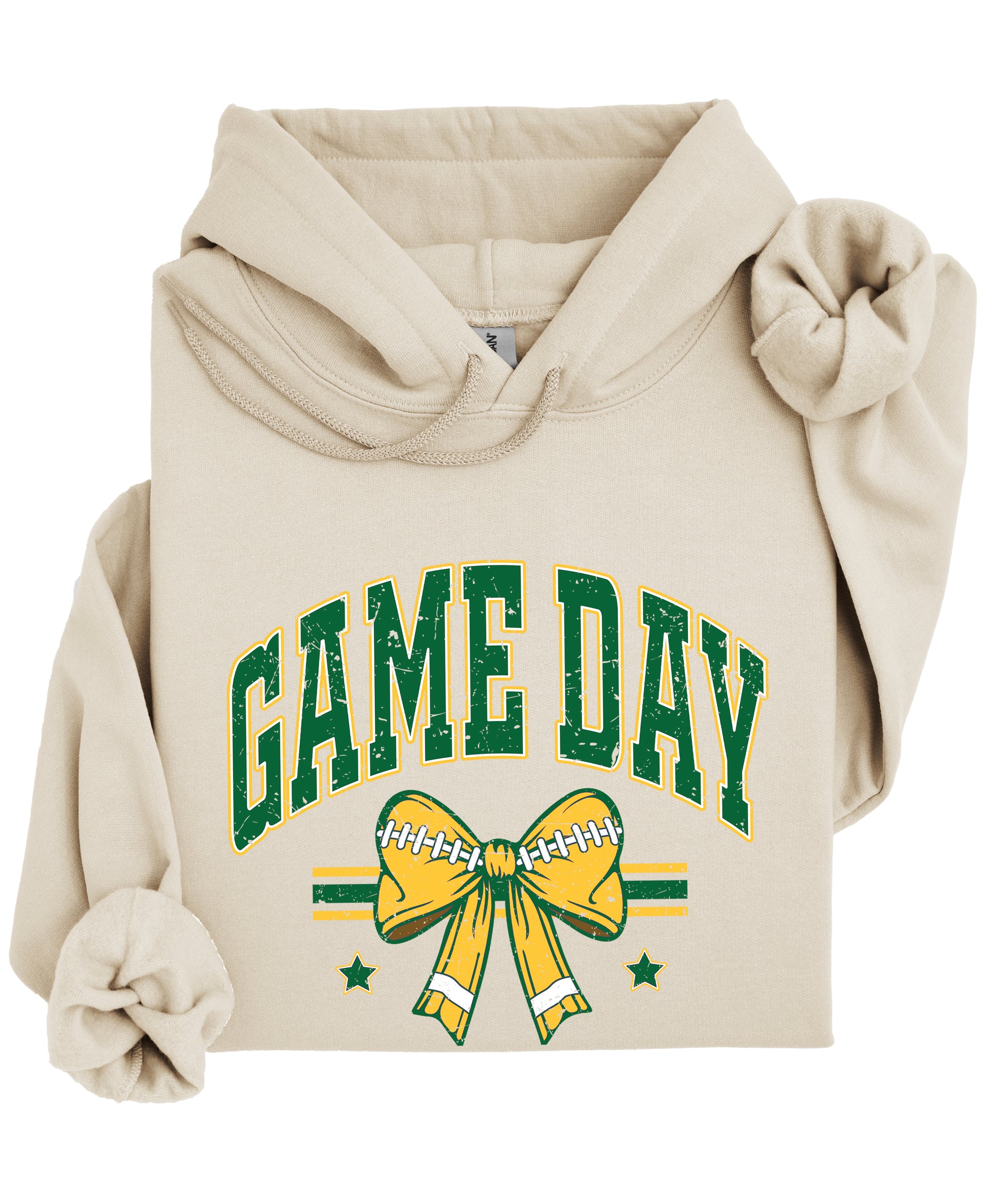 Game Day Football Bow Hoodie in Sand - lifestyle view