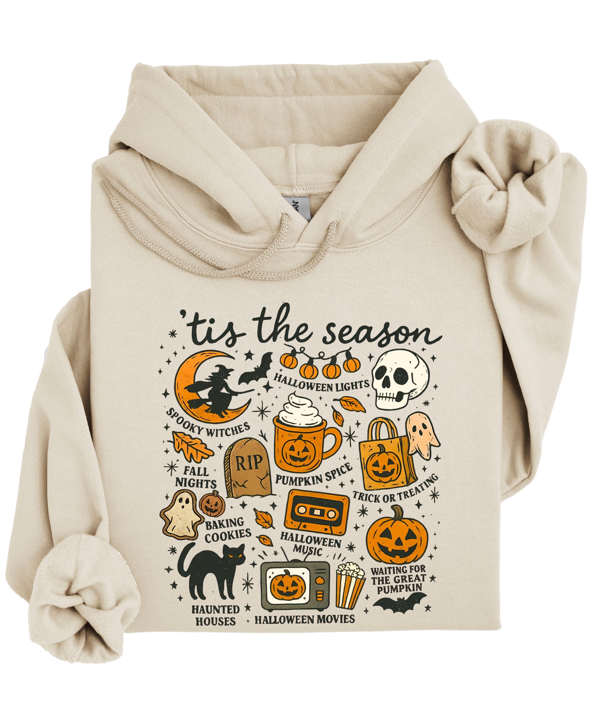 Tis The Season Halloween retro collage hoodie in Sand - view 3
