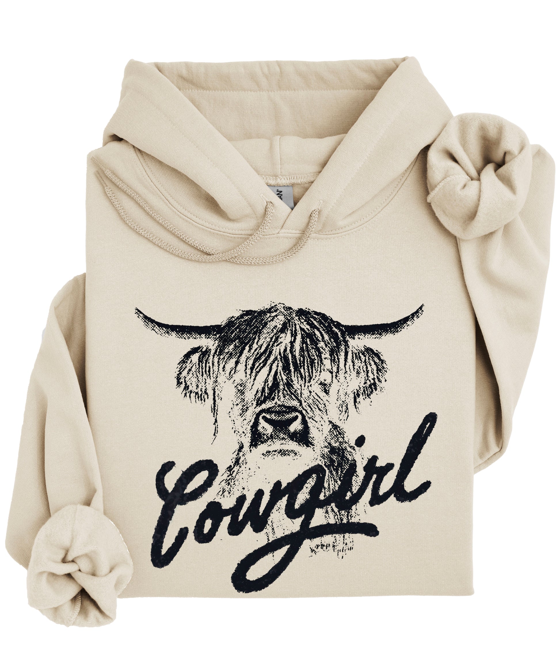 Cowgirl Highland Cow Hoodie - Sand Hoodie - Olive Loves Apple