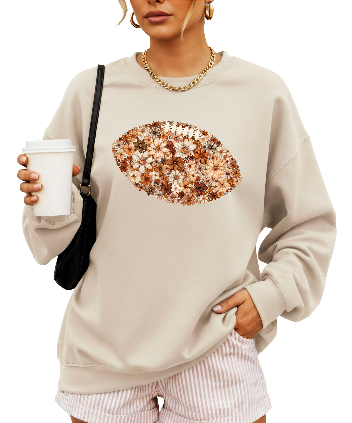 Floral football sweatshirt in Sand, design detail