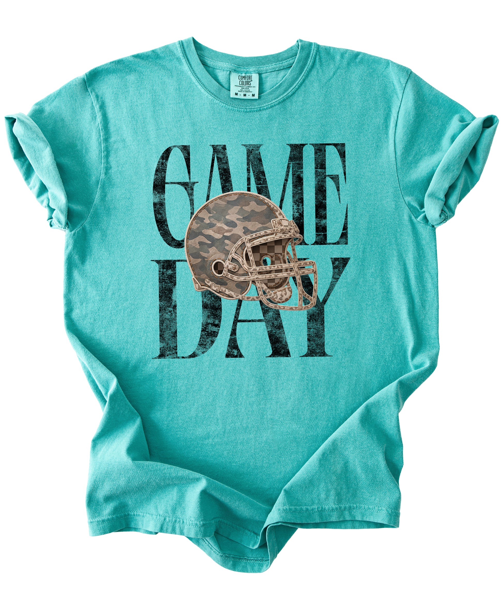 Seafoam Shirt Game Day Camo Football Helmet Comfort Colors tee view 3 - Olive Loves Apple