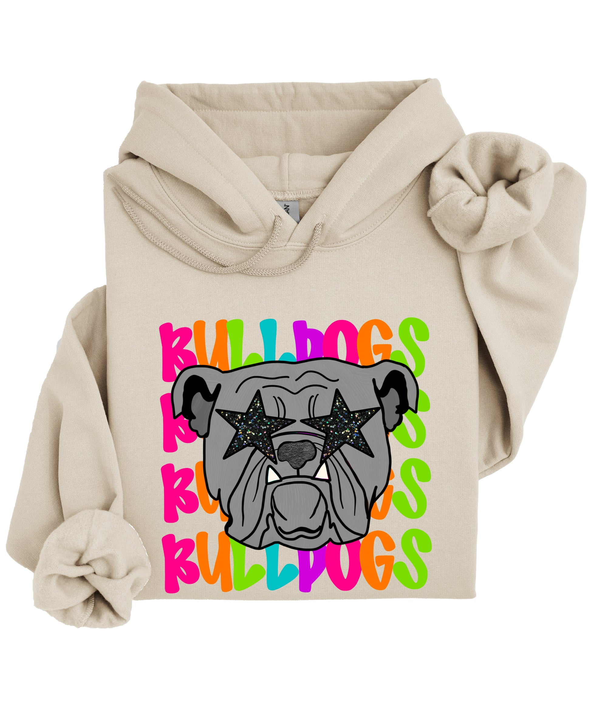 Bulldogs neon rainbow mascot hoodie in Sand - view 3