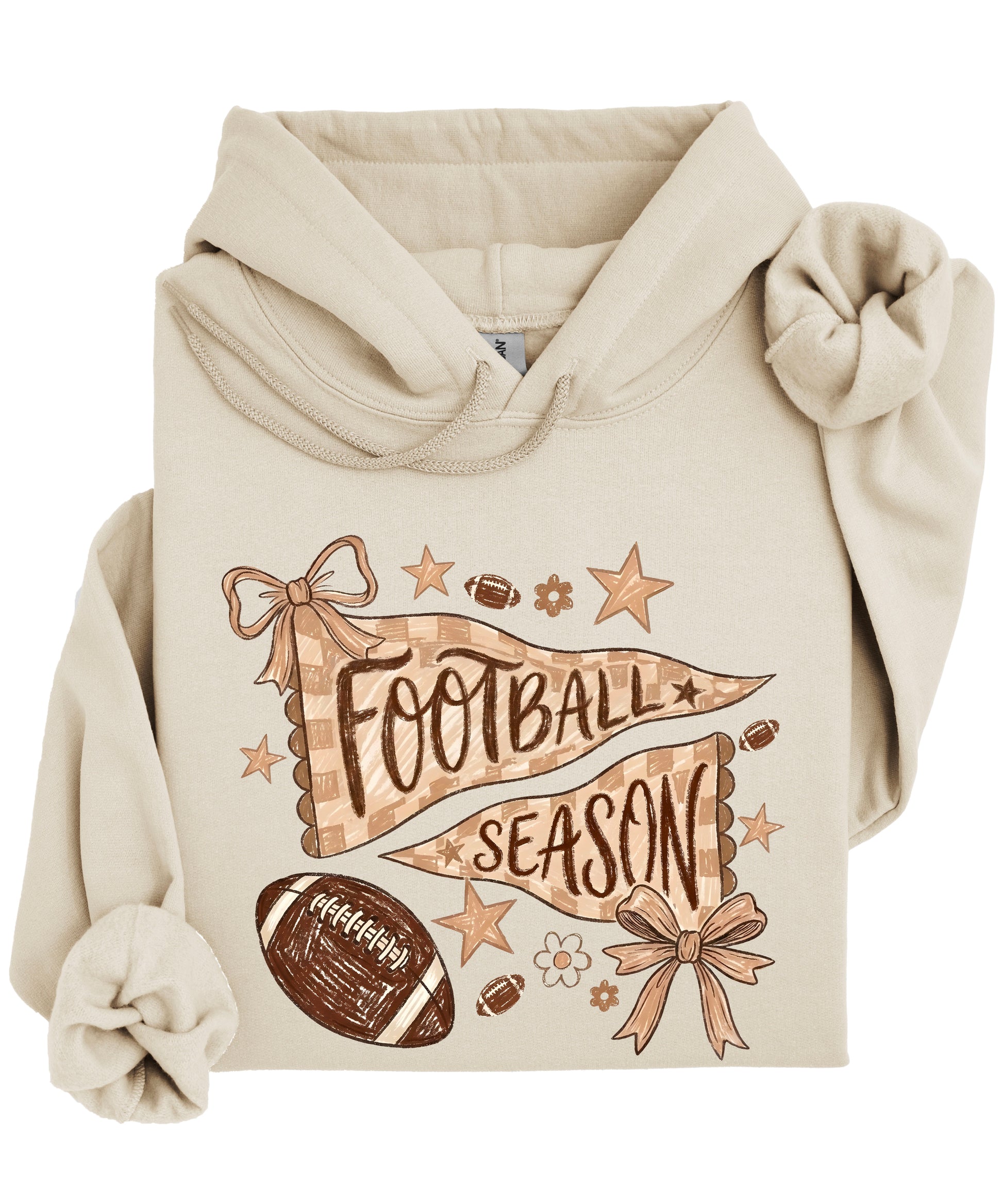 Football Season Coquette Bow Pennant Game Day Hoodie for Women - Sand - view 3