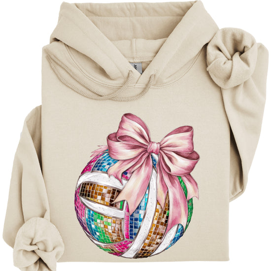 Disco Volleyball Coquette Bow Hoodie - Sand - View 3