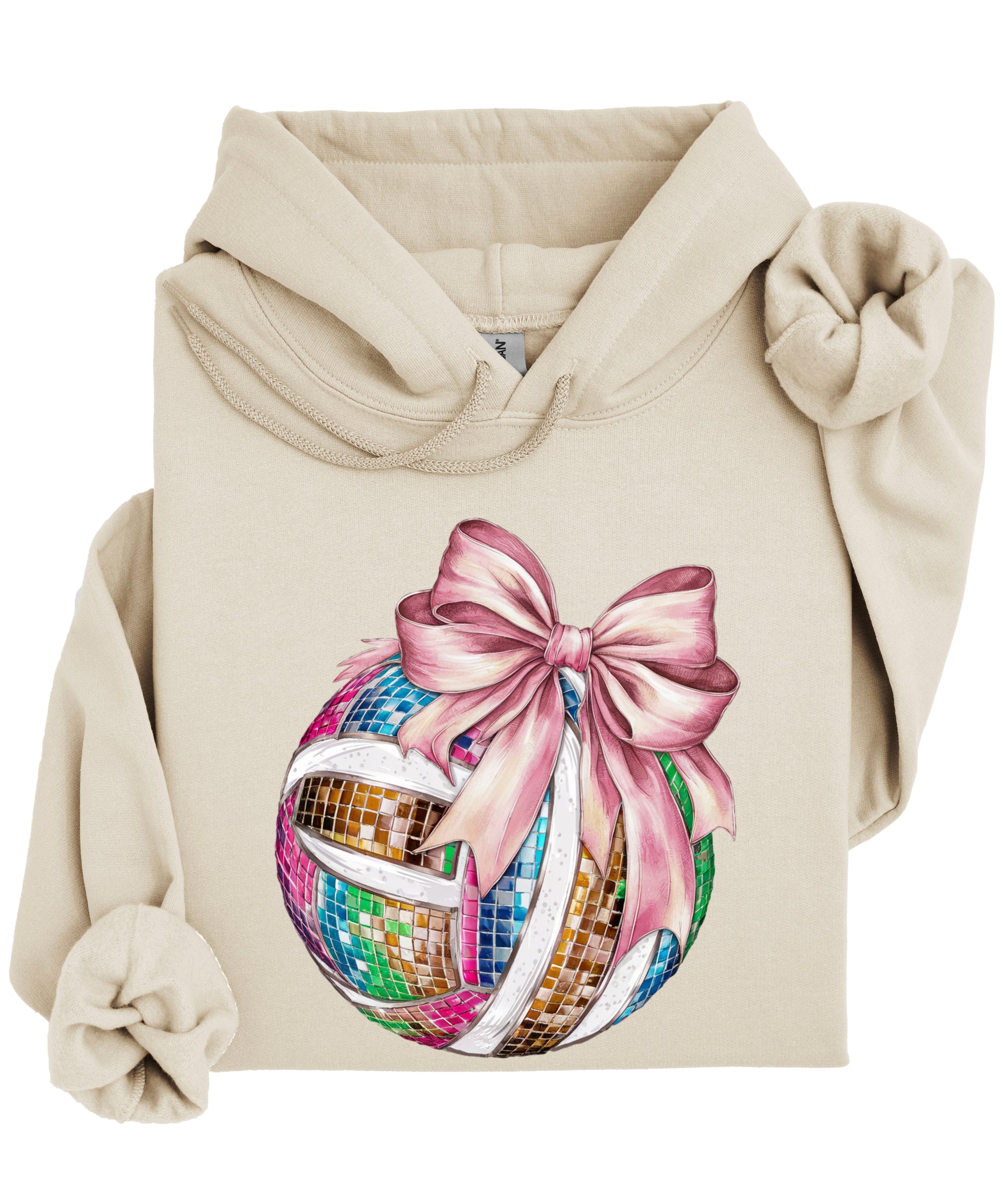 Disco Volleyball Coquette Bow Hoodie - Sand - View 3