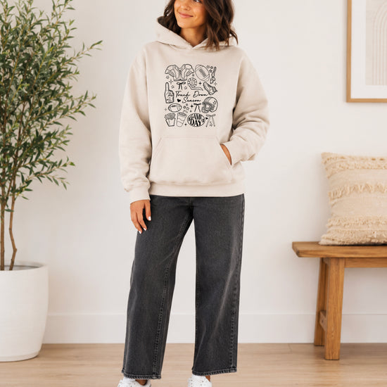 Sand Touch Down Season football hoodie lifestyle shot