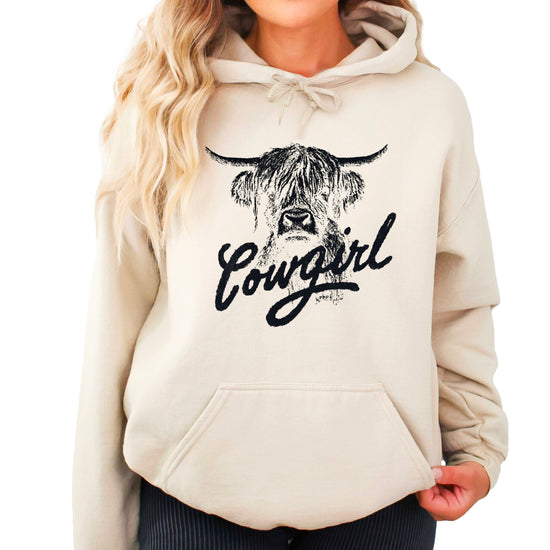Cowgirl Highland Cow Hoodie - Sand Hoodie - Olive Loves Apple