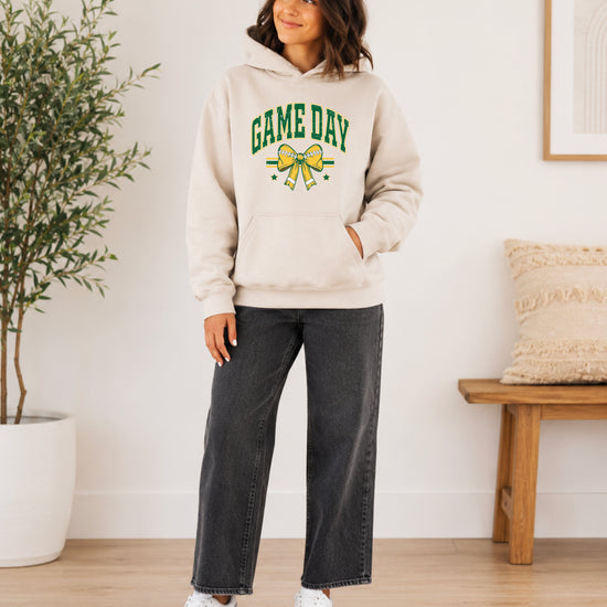 Game Day Football Bow Hoodie in Sand - styled view