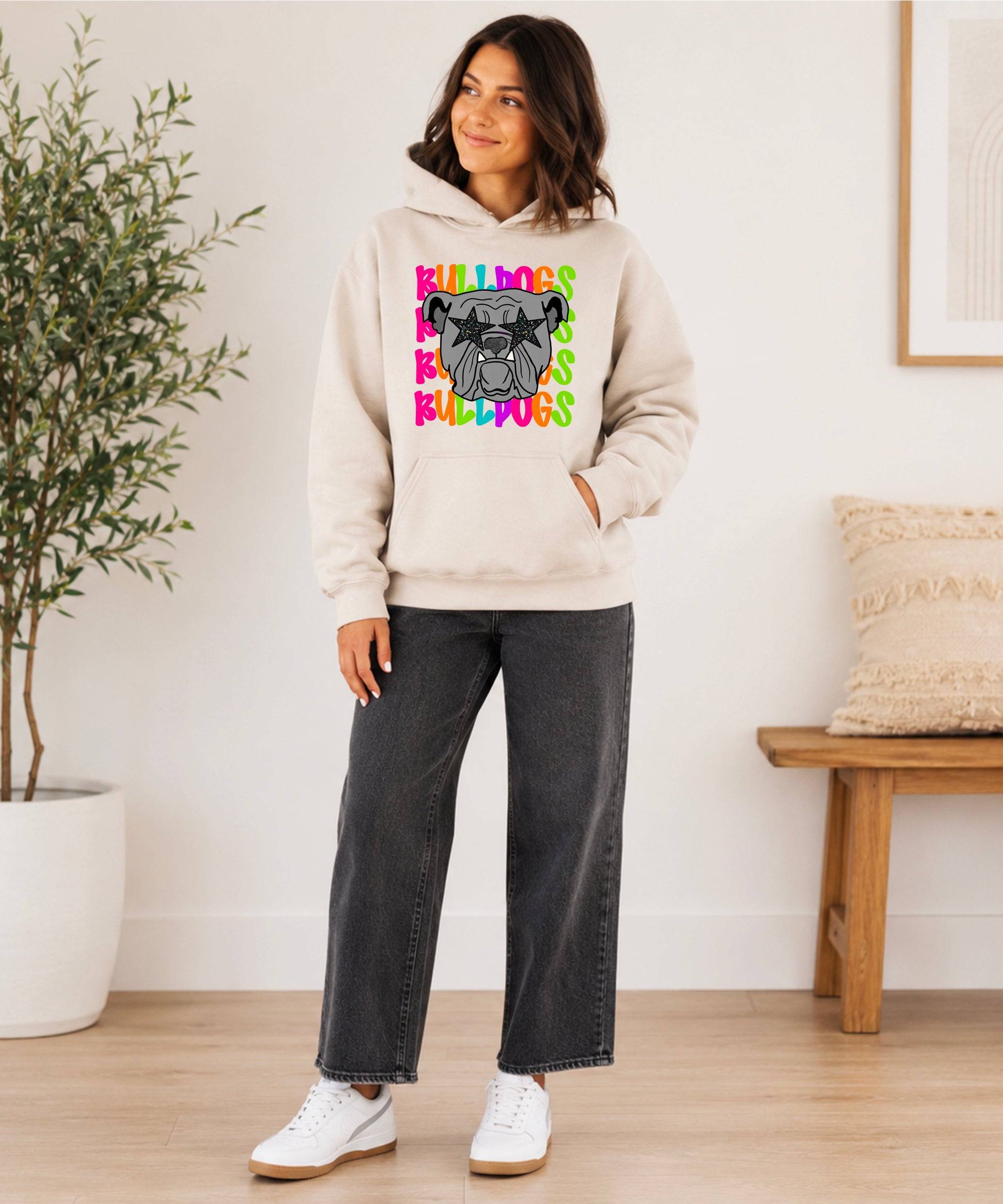 Bulldogs neon rainbow mascot hoodie in Sand - view 4