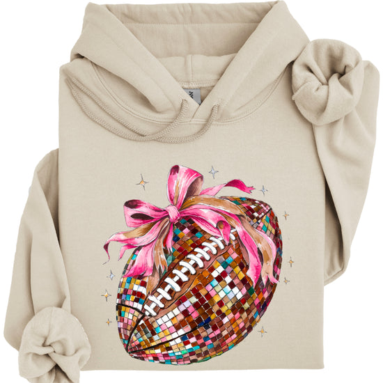 Disco Ball Football Coquette Bow Hoodie for Women, Sand Hoodie, view 4
