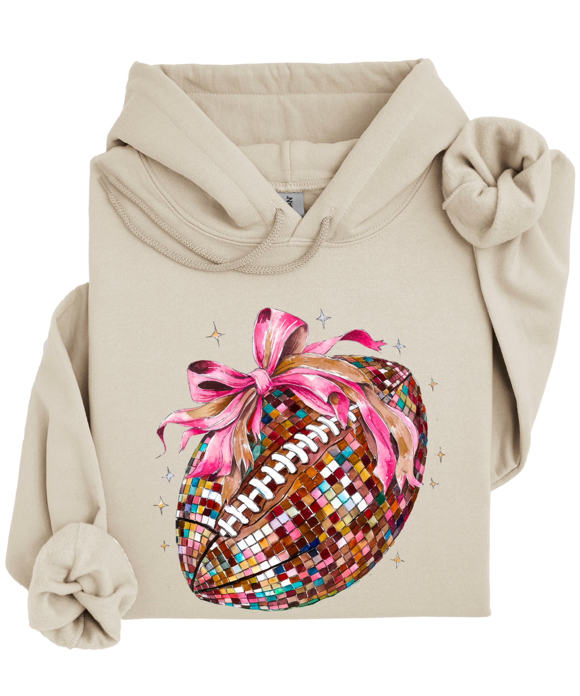 Disco Ball Football Coquette Bow Hoodie for Women, Sand Hoodie, view 4