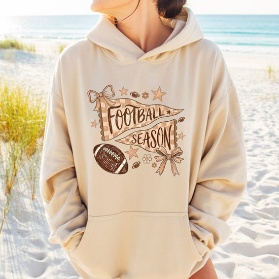 Football Season Coquette Bow Pennant Game Day Hoodie for Women - Sand - view 4
