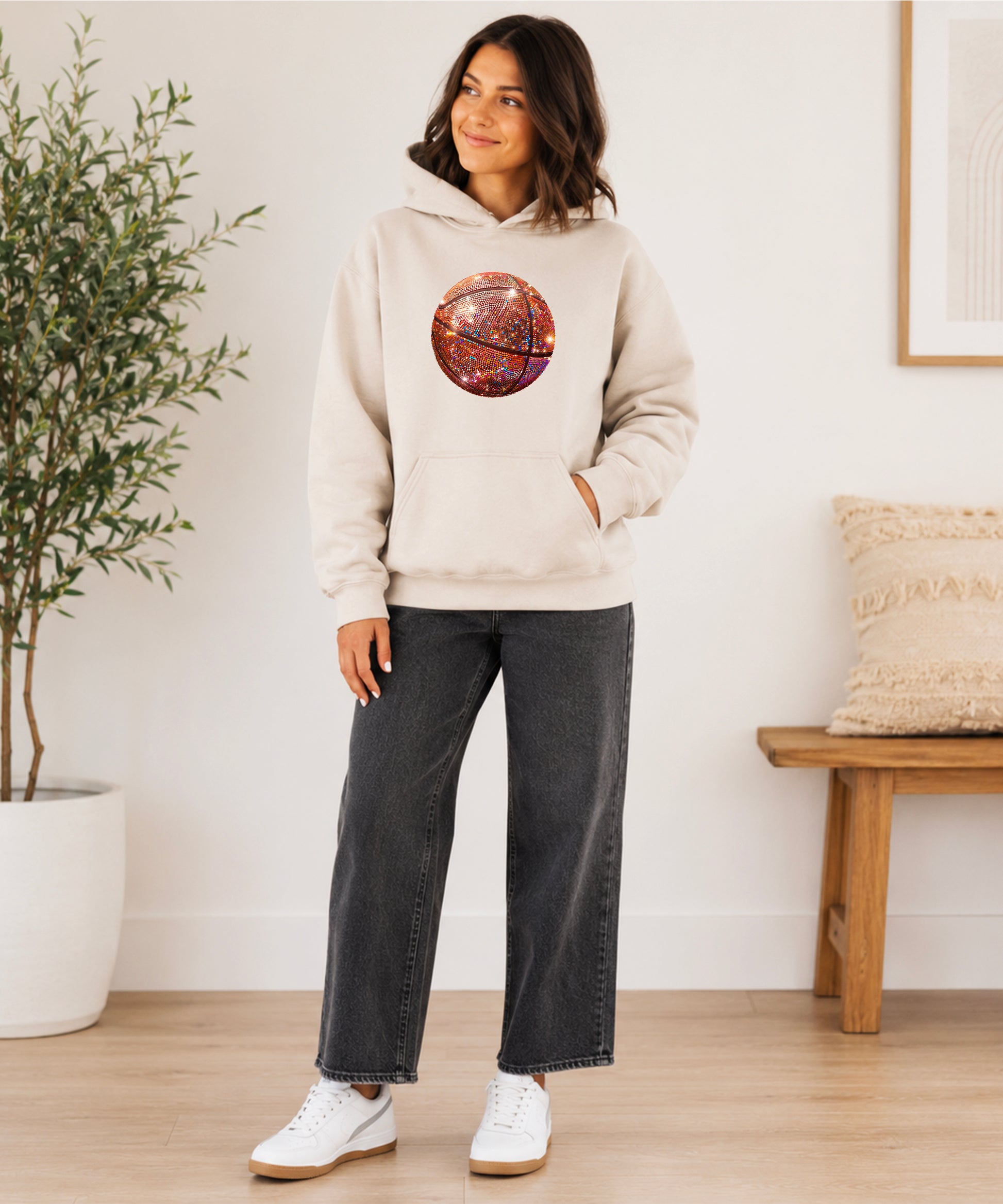 Glitter basketball hoodie in Sand - view 4