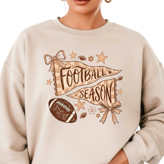 Football Season Coquette Bow Pennant Game Day Crewneck Sweatshirt - Sand Sweatshirt view 4