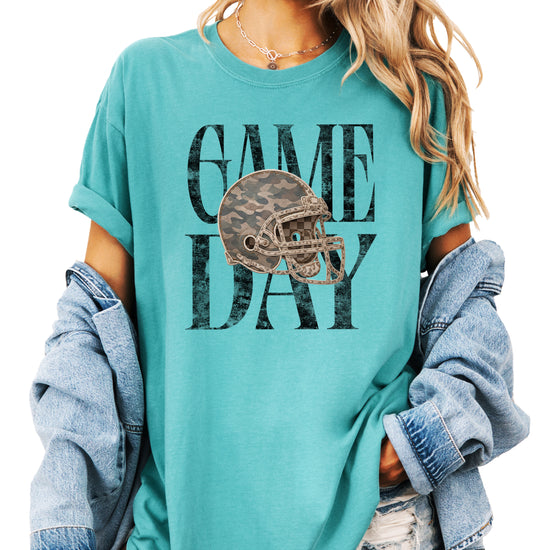 Seafoam Shirt Game Day Camo Football Helmet Comfort Colors tee view 4 - Olive Loves Apple