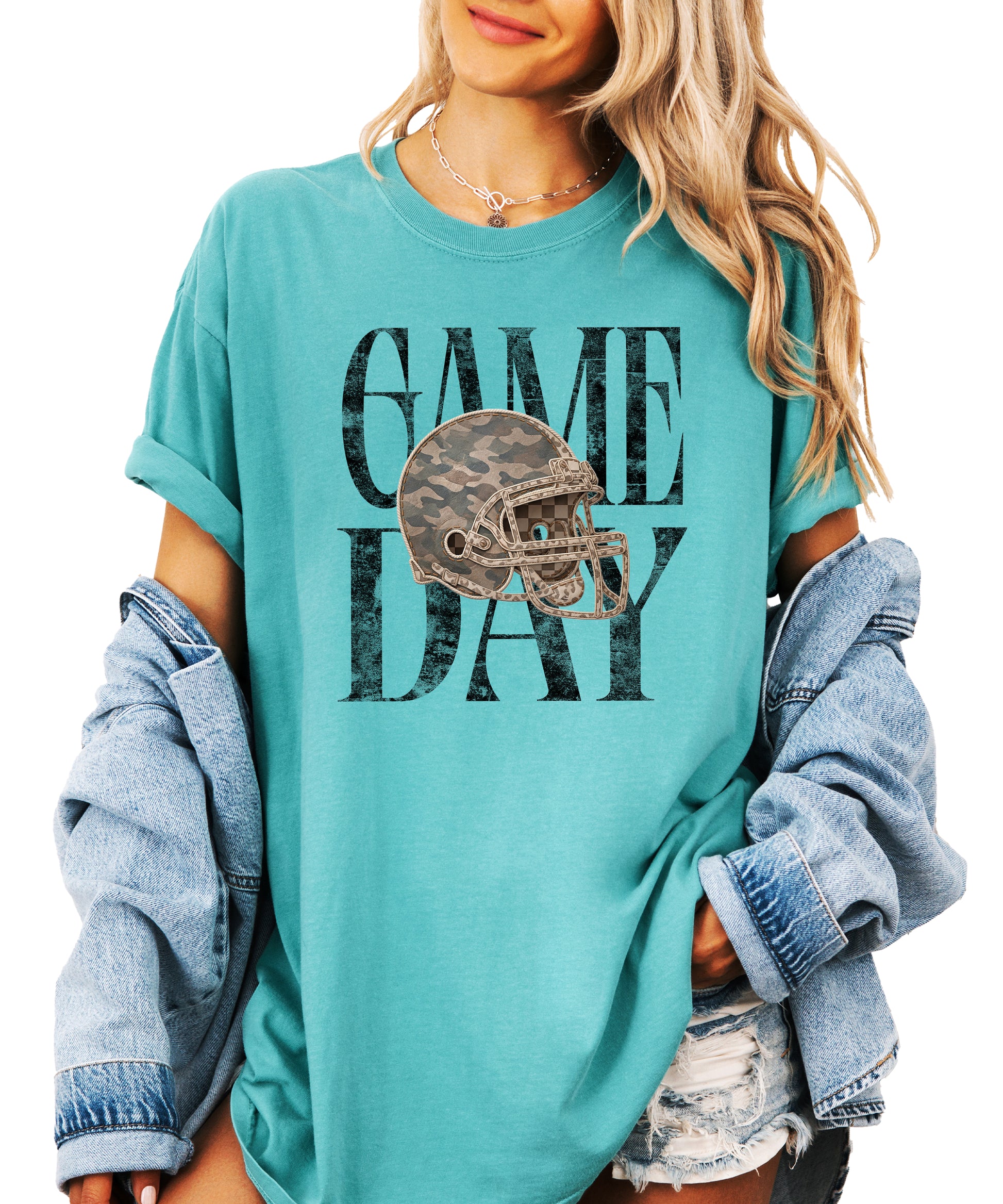 Seafoam Shirt Game Day Camo Football Helmet Comfort Colors tee view 4 - Olive Loves Apple