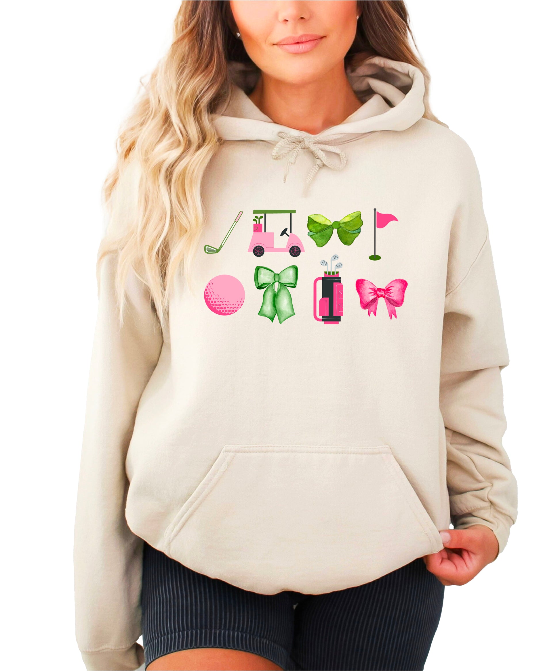 Womens Golf Coquette Bow hoodie in Sand - view 4