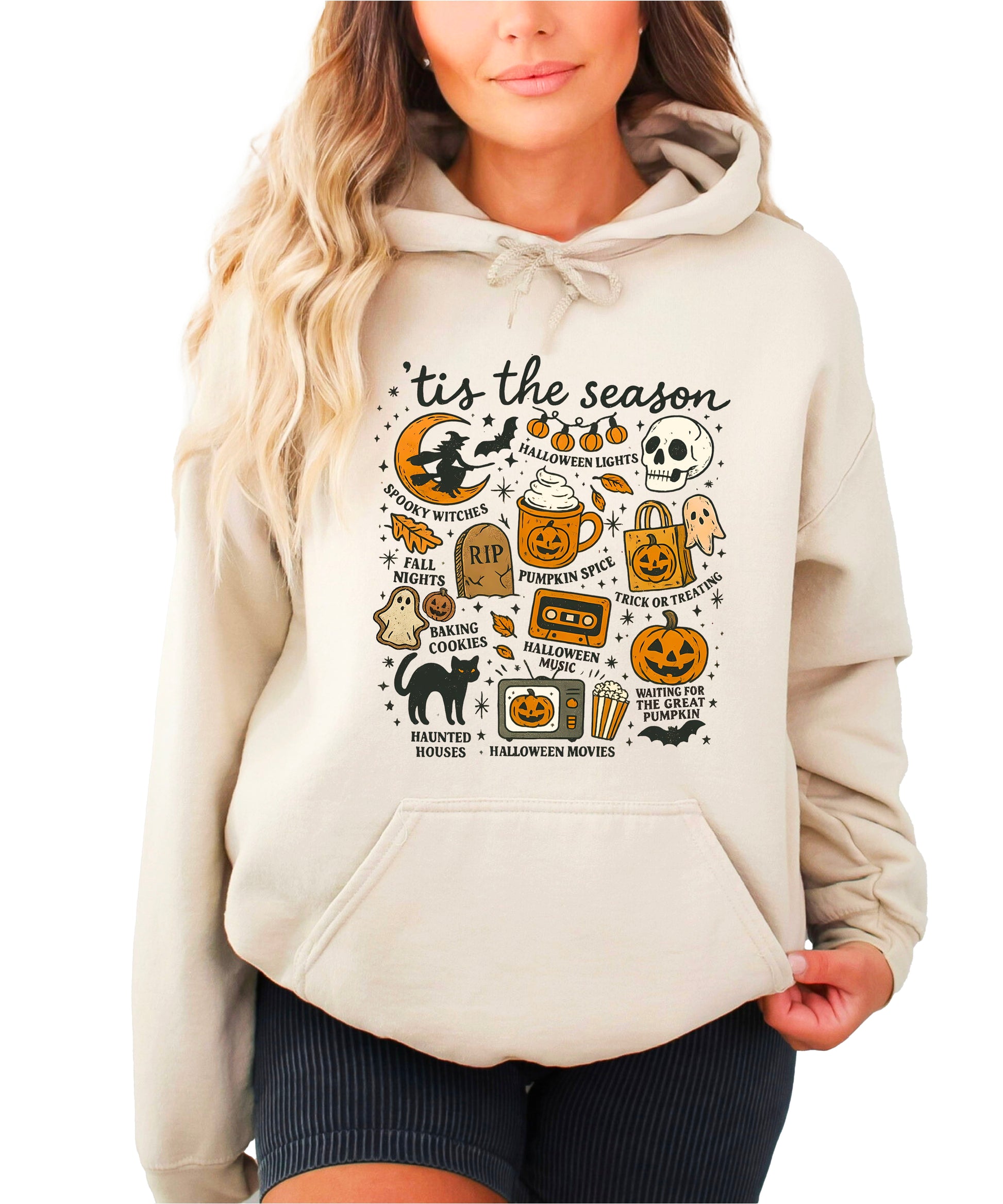 Tis The Season Halloween retro collage hoodie in Sand - view 4