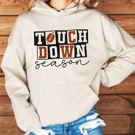 Touchdown Season glitter football hoodie in Sand - view 4