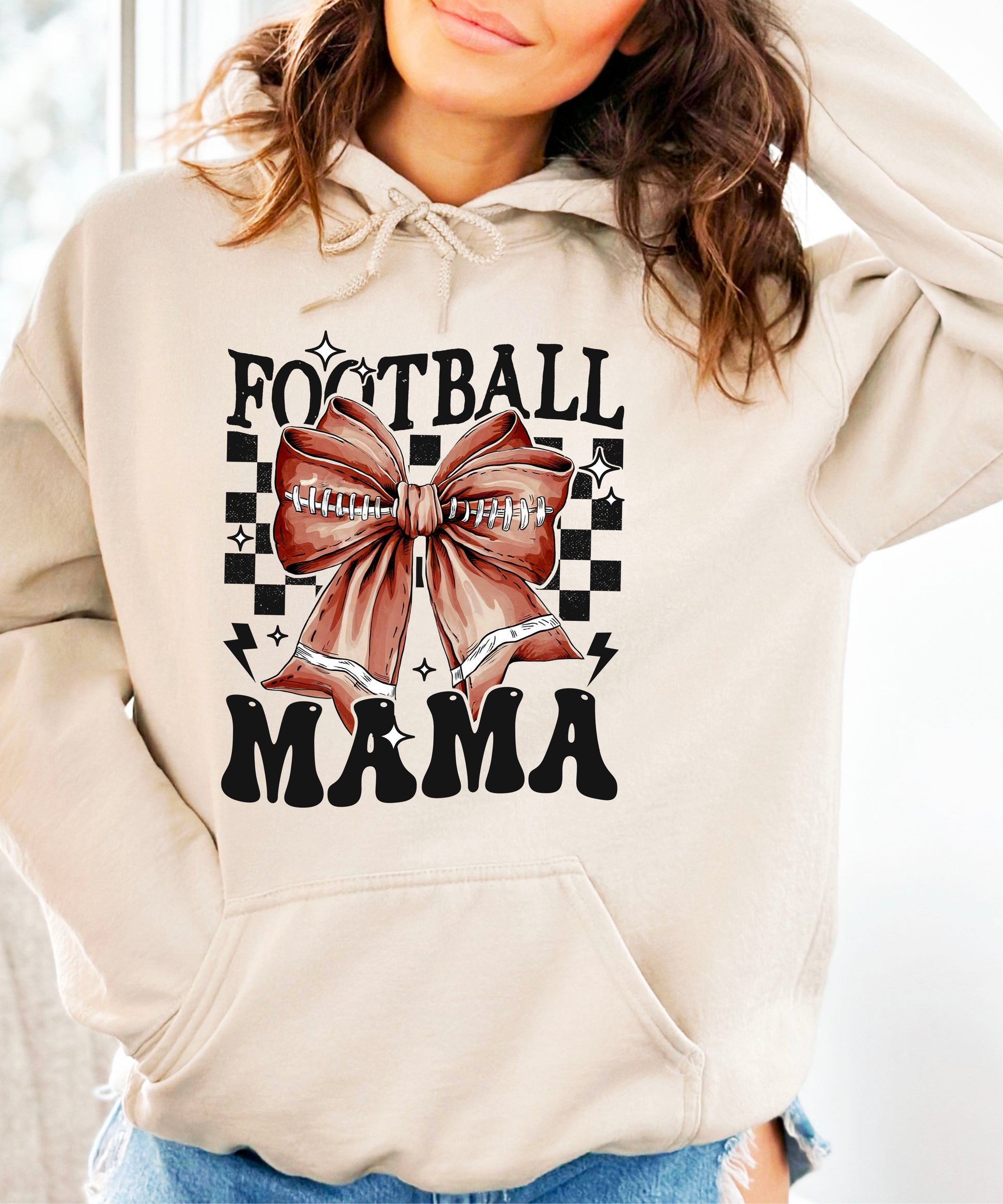 Football Mama Hoodie for Women – Sand view 5