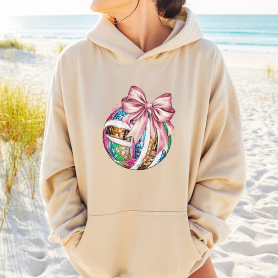 Disco Volleyball Coquette Bow Hoodie - Sand - View 5