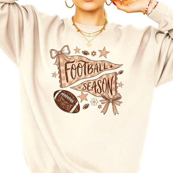 Football Season Coquette Bow Pennant Game Day Crewneck Sweatshirt - Sand Sweatshirt view 5