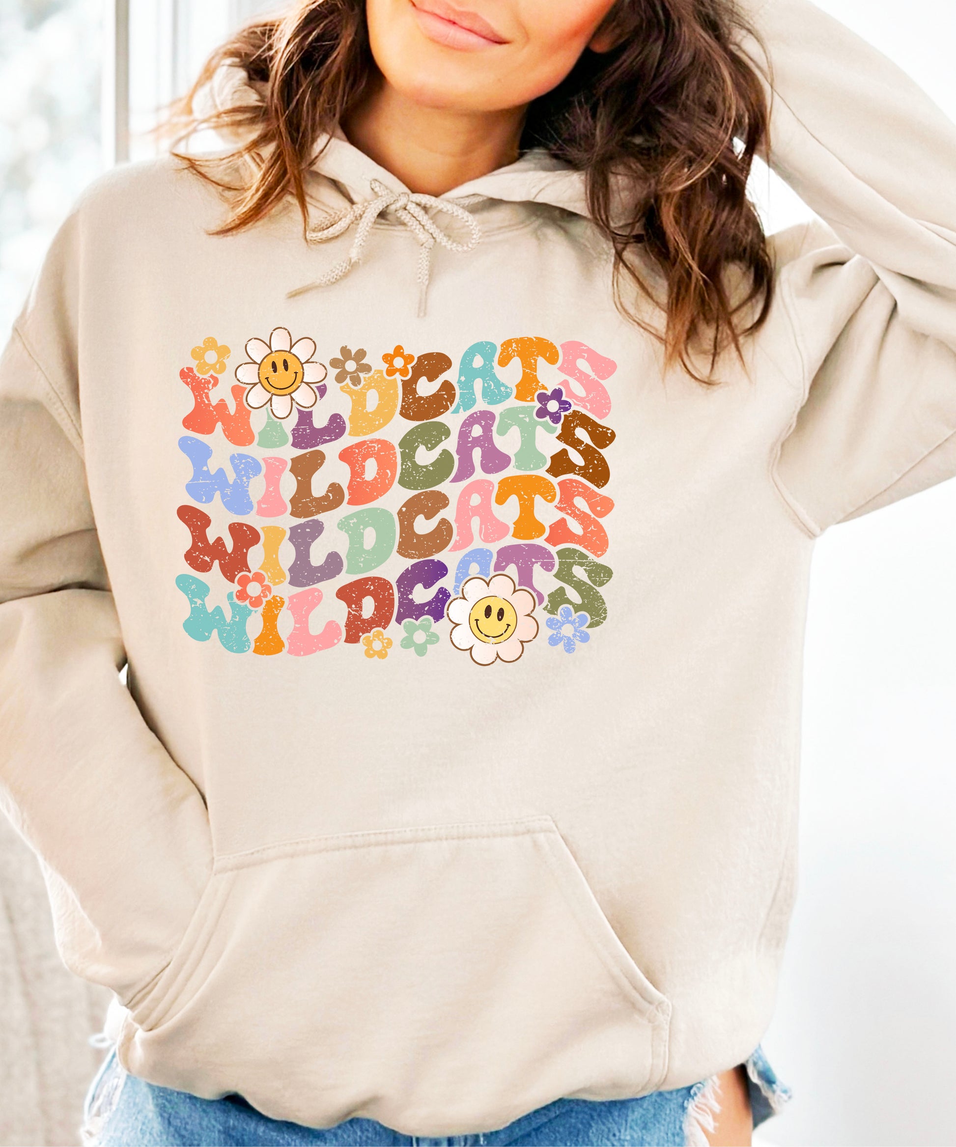 Wildcats Retro Floral Hoodie - Sand view 5